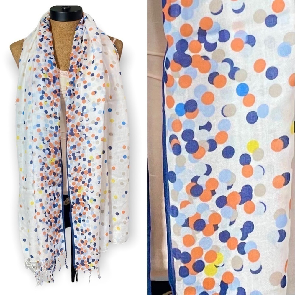 NWT Breezy Dots Scarf by Coldwater Creek lightweight wool blend fringe new‌‌‌‌‌‍